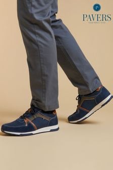 Pavers Blue Leather Lace-Up Trainers (E04500) | kr900