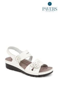Pavers Adjustable Embellished White Sandals (E04501) | ￥5,280