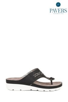 Pavers Embellished Toe Post Black Sandals (E04504) | kr550