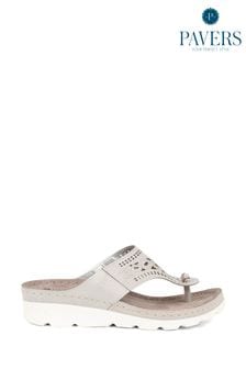 Pavers Grey Embellished Toe Post Sandals (E04507) | kr550