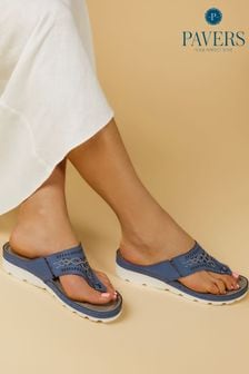 Pavers Blue Embellished Toe Post Sandals (E04508) | ￥5,280