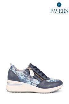 Pavers Blue Floral Accent Cushioned Sole Trainers (E04526) | ￥6,170