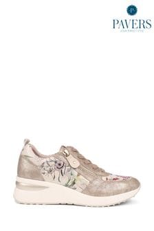 Pavers Gold Floral Accent Cushioned Sole Trainers (E04533) | €46