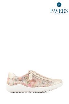 Pavers Gold Floral Lace-Up Trainers