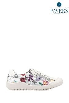 Pavers Floral Lace-Up White Trainers (E04564) | kr454