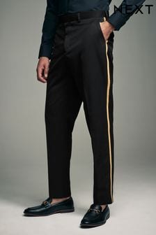 Black Tuxedo Trousers With Gold Tape Detail (E04629) | $56