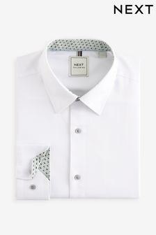 White Slim Fit Trimmed Formal Long Sleeve Shirt (E04810) | KRW62,100