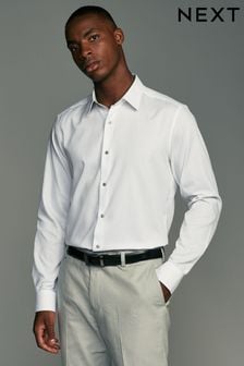 White Slim Fit Trimmed Formal Long Sleeve Shirt (E04810) | $50