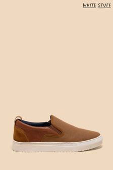 White Stuff Brown Canvas Leather Mix Slip-Ons (E05007) | $73
