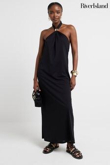 River Island Black Halter Neck Maxi Dress (E05011) | $77