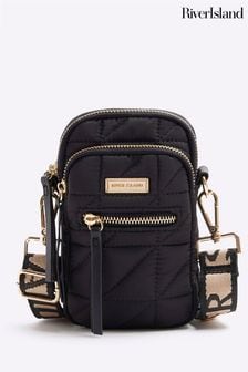 River Island Black Quilted Phone Holder Bag With Pouch (E05021) | ￥4,400