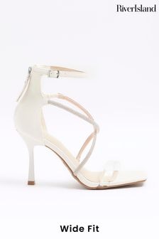 River Island White Wide Embellished Strap Sandals (E05037) | $69