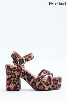 River Island Brown Cross Strap Platform Sandals (E05047) | $77