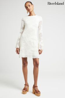 River Island Cream Crochet Mini Skater Dress (E05056) | $69