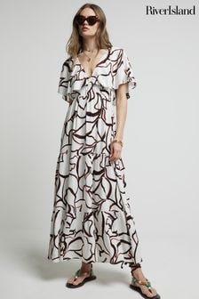 River Island Brown Frill Sleeve Maxi Dress (E05129) | NT$2,330