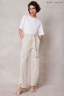 Mint Velvet Cream Cotton Cargo Trousers (E05180) | OMR46