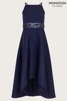 Monsoon Blue Sequin Scuba Prom Dress (E05365) | $76 - $84
