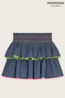 Monsoon Blue Chambray Ricrac Skirt (E05367) | €38 - €44