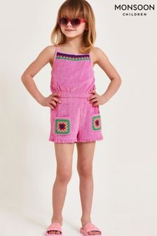 Monsoon Pink Crochet Towelling Shorts (E05379) | $29 - $35