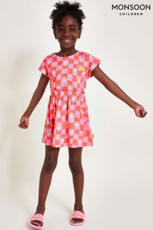 Monsoon Orange Cut-Out Checkerboard Sun Dress (E05384) | €36 - €44