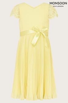 Monsoon Yellow Katy Lace Pleated Dress