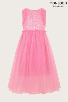 Rosa - Monsoon Priscilla Kleid mit Rüschen und Pailletten (E05392) | 70 € - 76 €