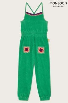 Monsoon Green Crochet Trim Towelling Jumpsuit (E05395) | €40 - €45