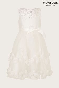 Monsoon Natural Amber Diamanté 3D Roses Dress (E05396) | €83 - €95
