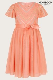 Monsoon Orange Chevron Flower Tulle Dress (E05400) | €82 - €98