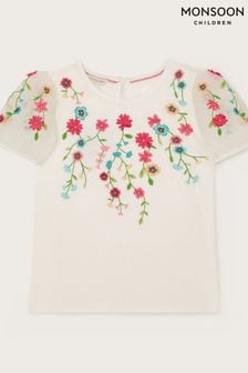 Monsoon White Floral Embroidered Top (E05403) | $40 - $48