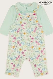 Monsoon Blue Newborn Ditsy Dungaree Set (E05426) | 197 SAR