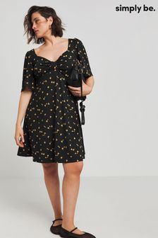 Simply Be Black Supersoft Knot Front Skater Dress (E05581) | €41