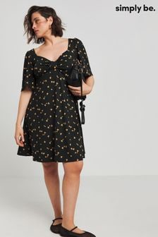 Simply Be Black Supersoft Knot Front Skater Dress (E05581) | $45