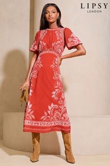Women s Red Floral Short Sleeve Dresses Next Luxembourg
