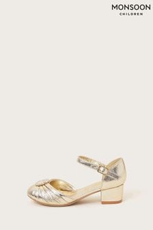 Monsoon Gold Pleated Two Part Heels (E05711) | €44 - €50