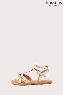 Monsoon Gold Leather Beaded Sandals (E05719) | NT$1,210 - NT$1,310