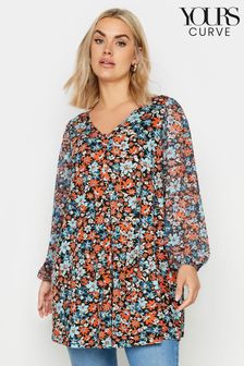 Yours Curve Red Floral Mesh Sleeve Top (E05726) | €41