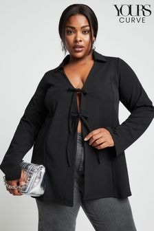 Yours Curve Black LIMITED COLLECTION  Bow Front Split Sleeve Top (E05740) | $50