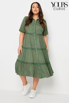 Yours Curve Green Tiered Short Sleeve Shirt Dress (E05776) | ₪ 171