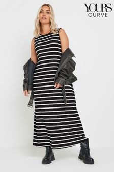 Yours Curve Denim Black Sleeveless Ribbed Swing Maxi Dress (E05805) | $53