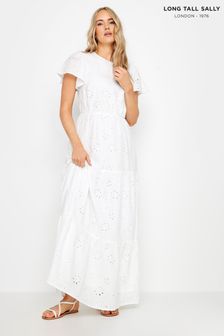 Long Tall Sally White Flutter Sleeve Tiered Dress (E05877) | $80