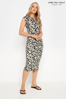 Long Tall Sally Natural Abstract Ruched Side Dress (E05889) | SGD 66