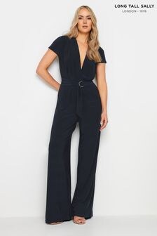 Long Tall Sally Blue ITY Pleated Belted Jumpsuit (E05901) | $77