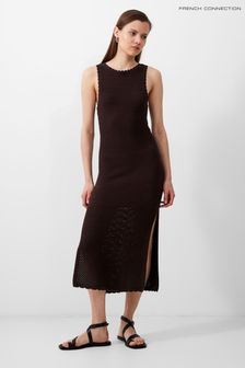 French Connection Momo Nellis Crochet Brown Dress (E05958) | OMR44