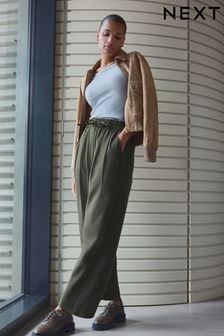 Olive Green Premium Wool Rich Wide Leg Trousers (E06085) | $135