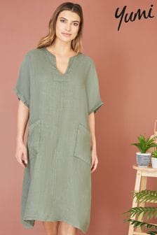 Yumi Green Italian 100% Linen Tunic Dress (E06147) | $86