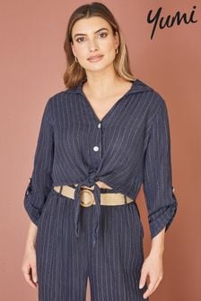 Синий - Yumi льняная рубашка в полоску (E06160) | €53
