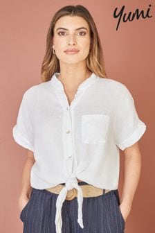 Weiß - Yumi Hemd aus italienischem Leinen​​​​​​​ (E06172) | 62 €