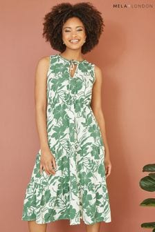 Mela Green Floral Relaxed Sleeveless Midi Dress (E06180) | 173 QAR