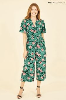 Mela Green Animal Print Jumpsuit With Angel Sleeves (E06187) | $79